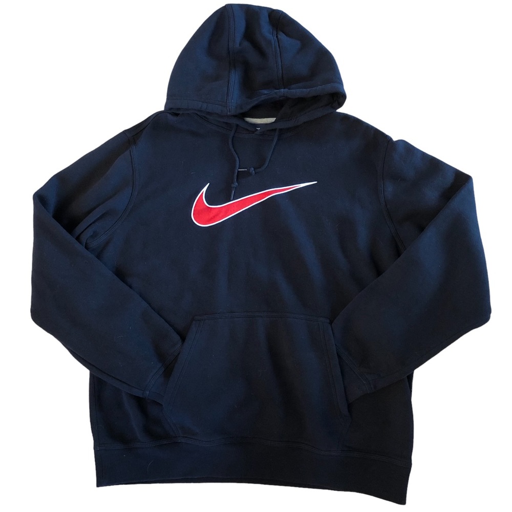 Vintage Nike Big Center Swoosh Check Logo Black Hoodie Sweatshirt Mens XL